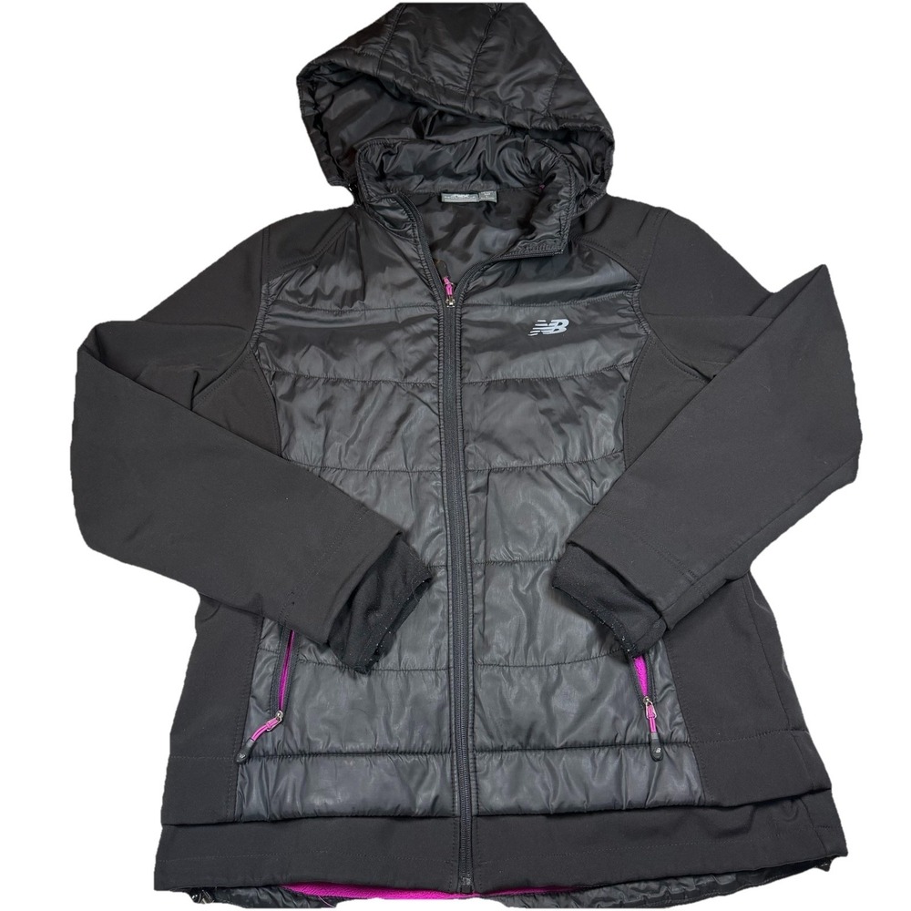 New Balance Puffer Hybrid Running Jacket Women's‎ Large Black Removable Hood GUC